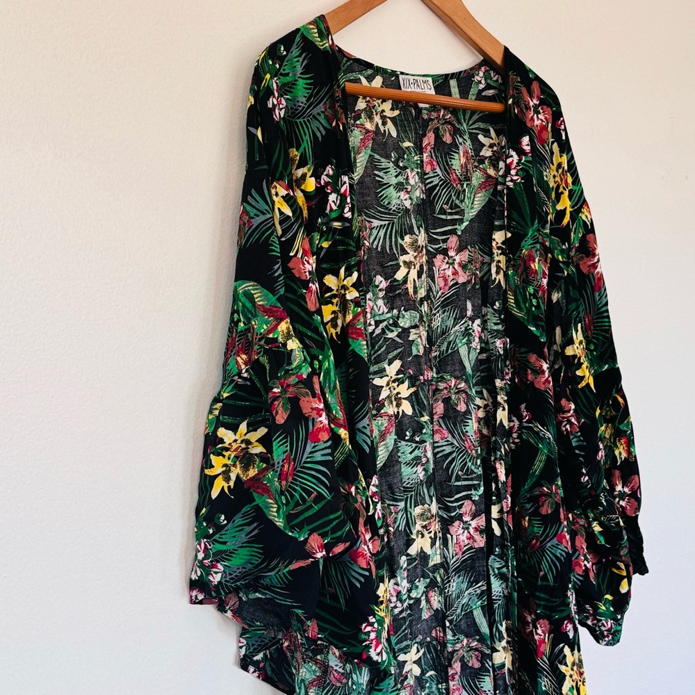 XIX Palms Hawaiian Floral Long Belted Robe Kimono Swim Cover Up Sz OS - Picture 9 of 16